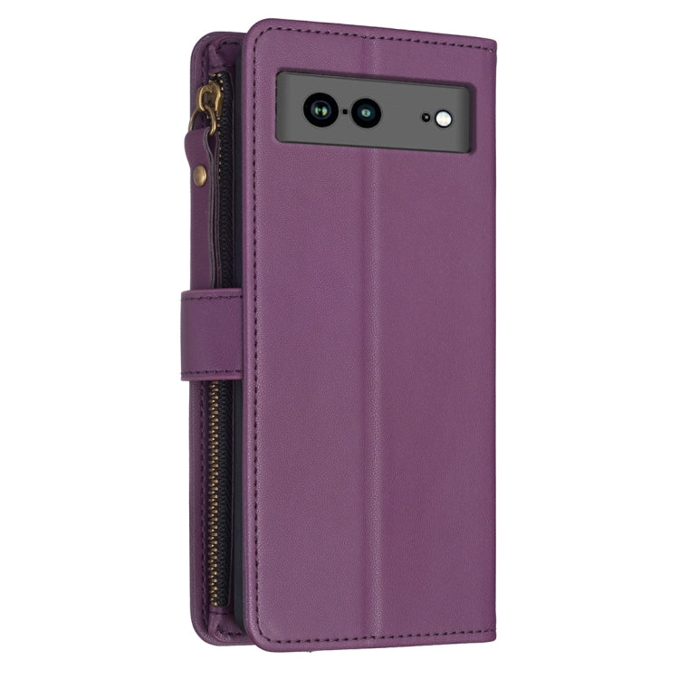 For Google Pixel 7a 9 Card Slots Zipper Wallet Leather Flip Phone Case(Dark Purple) - Google Cases by PMC Jewellery | Online Shopping South Africa | PMC Jewellery | Buy Now Pay Later Mobicred