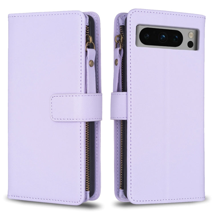 For Google Pixel 8 Pro 9 Card Slots Zipper Wallet Leather Flip Phone Case(Light Purple) - Google Cases by PMC TechLife | Online Shopping South Africa | PMC TechLife | Buy Now Pay Later Mobicred
