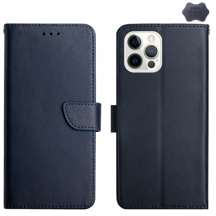 For iPhone 16 Pro Max Genuine Leather Fingerprint-proof Flip Phone Case(Blue) - iPhone 16 Pro Max Cases by PMC Jewellery | Online Shopping South Africa | PMC Jewellery | Buy Now Pay Later Mobicred