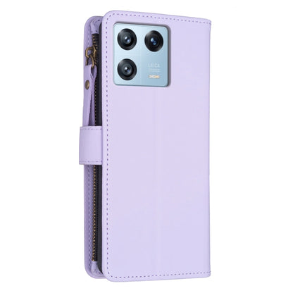 For Xiaomi 13 Pro 9 Card Slots Zipper Wallet Leather Flip Phone Case(Light Purple) - 13 Pro Cases by PMC Jewellery | Online Shopping South Africa | PMC Jewellery | Buy Now Pay Later Mobicred