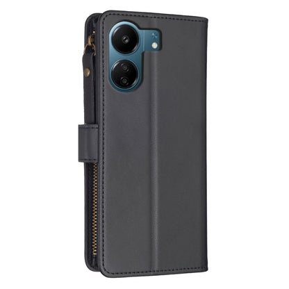 For Xiaomi Redmi 13C 9 Card Slots Zipper Wallet Leather Flip Phone Case(Black) - 13C Cases by PMC Jewellery | Online Shopping South Africa | PMC Jewellery | Buy Now Pay Later Mobicred