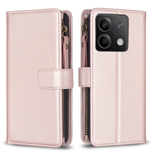 For Xiaomi Redmi Note 13 4G Global 9 Card Slots Zipper Wallet Leather Flip Phone Case(Rose Gold) - Note 13 Cases by PMC Jewellery | Online Shopping South Africa | PMC Jewellery | Buy Now Pay Later Mobicred