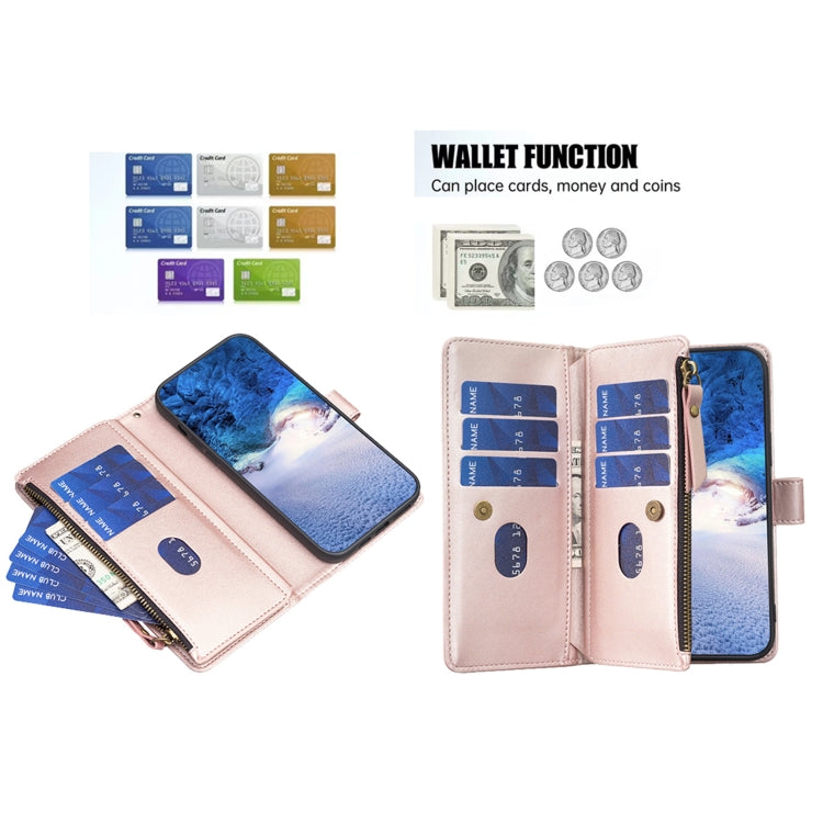 For Xiaomi Redmi Note 13 4G Global 9 Card Slots Zipper Wallet Leather Flip Phone Case(Rose Gold) - Note 13 Cases by PMC Jewellery | Online Shopping South Africa | PMC Jewellery | Buy Now Pay Later Mobicred