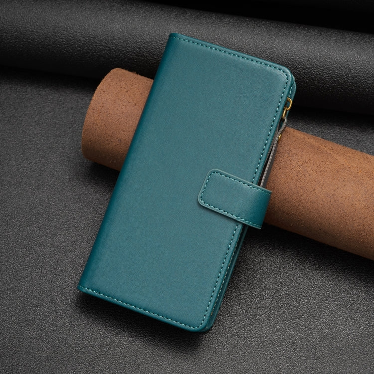 For Xiaomi Redmi Note 13 Pro 4G Global 9 Card Slots Zipper Wallet Leather Flip Phone Case(Green) - Note 13 Pro Cases by PMC TechLife | Online Shopping South Africa | PMC TechLife | Buy Now Pay Later Mobicred