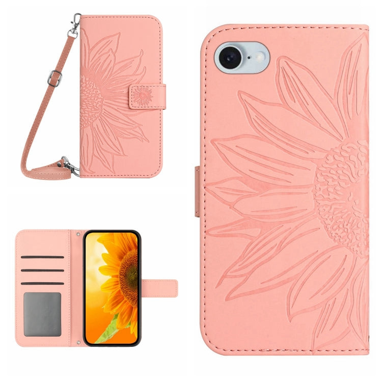 For iPhone SE 2024 Skin Feel Sun Flower Embossed Flip Leather Phone Case with Lanyard(Pink) - More iPhone Cases by PMC Jewellery | Online Shopping South Africa | PMC Jewellery | Buy Now Pay Later Mobicred