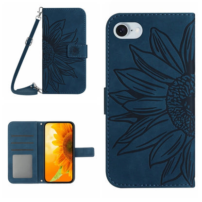 For iPhone SE 2024 Skin Feel Sun Flower Embossed Flip Leather Phone Case with Lanyard(Inky Blue) - More iPhone Cases by PMC Jewellery | Online Shopping South Africa | PMC Jewellery | Buy Now Pay Later Mobicred