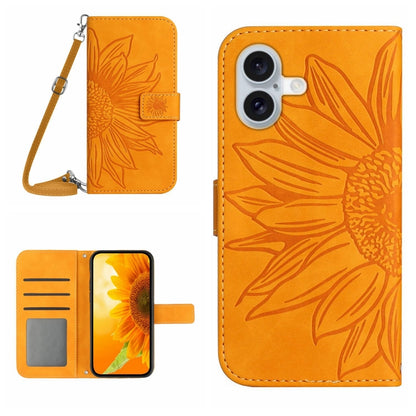 For iPhone 16 Plus Skin Feel Sun Flower Embossed Flip Leather Phone Case with Lanyard(Yellow) - iPhone 16 Plus Cases by PMC Jewellery | Online Shopping South Africa | PMC Jewellery | Buy Now Pay Later Mobicred