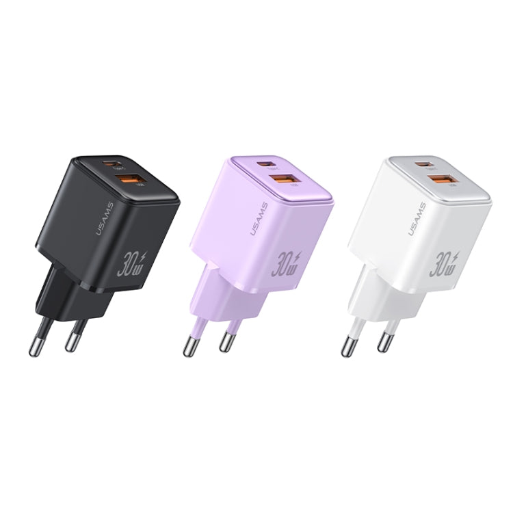 USAMS US-CC189 PD 30W USB+USB-C/Type-C Dual Port Electroplating Charger, EU Plug(Purple) - USB Charger by USAMS | Online Shopping South Africa | PMC Jewellery | Buy Now Pay Later Mobicred