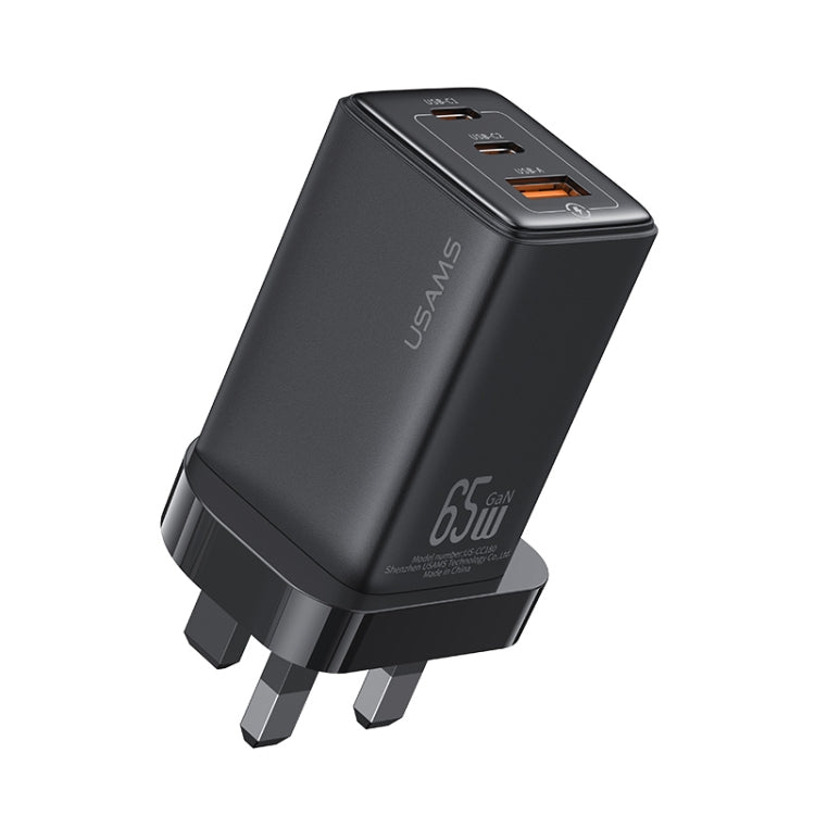 USAMS US-CC196 65W ACC Three Ports GaN Charger, UK Plug(Black) - USB Charger by USAMS | Online Shopping South Africa | PMC Jewellery | Buy Now Pay Later Mobicred