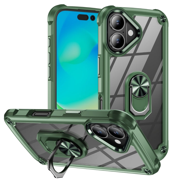 For iPhone 16 TPU + PC Lens Protection Phone Case with Ring Holder(Green) - iPhone 16 Cases by PMC Jewellery | Online Shopping South Africa | PMC Jewellery | Buy Now Pay Later Mobicred