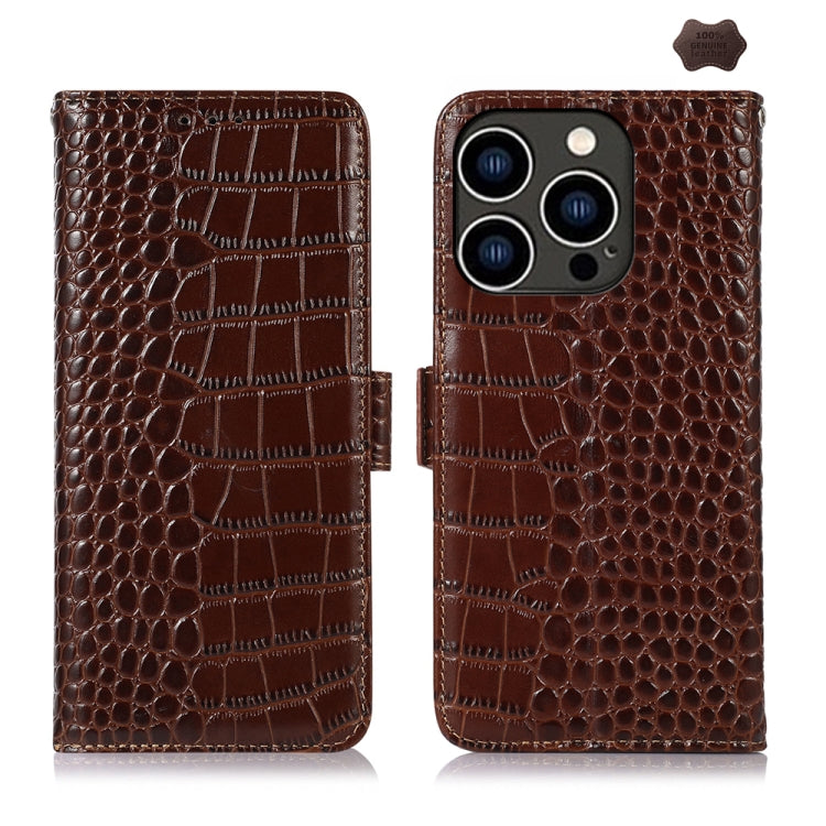 For iPhone 16 Pro Max Crocodile Top Layer Cowhide Leather Phone Case(Brown) - iPhone 16 Pro Max Cases by PMC Jewellery | Online Shopping South Africa | PMC Jewellery | Buy Now Pay Later Mobicred