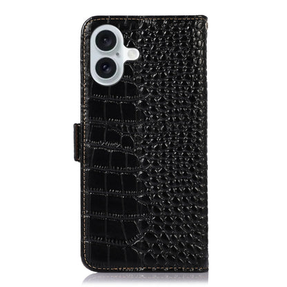 For iPhone 16 Plus Crocodile Top Layer Cowhide Leather Phone Case(Black) - iPhone 16 Plus Cases by PMC Jewellery | Online Shopping South Africa | PMC Jewellery | Buy Now Pay Later Mobicred