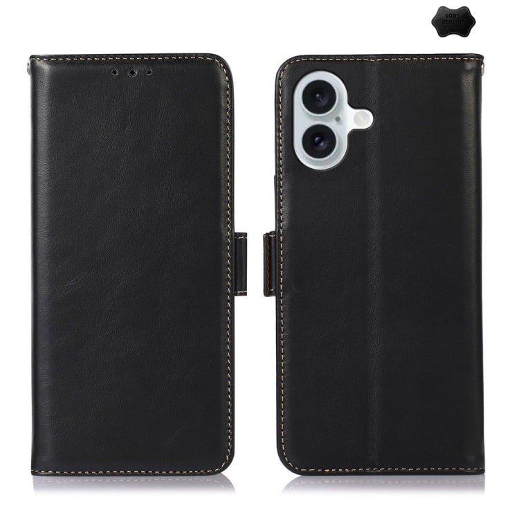 For iPhone 16 Plus Crazy Horse Top Layer Cowhide Leather Phone Case(Black) - iPhone 16 Plus Cases by PMC Jewellery | Online Shopping South Africa | PMC Jewellery | Buy Now Pay Later Mobicred