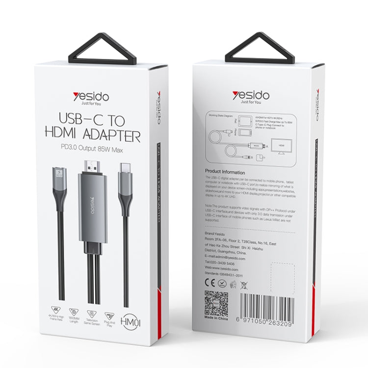 Yesido HM01 USB-C / Type-C to HDMI Adapter Cable, Length:1.8m - Cable & Adapters by Yesido | Online Shopping South Africa | PMC Jewellery | Buy Now Pay Later Mobicred