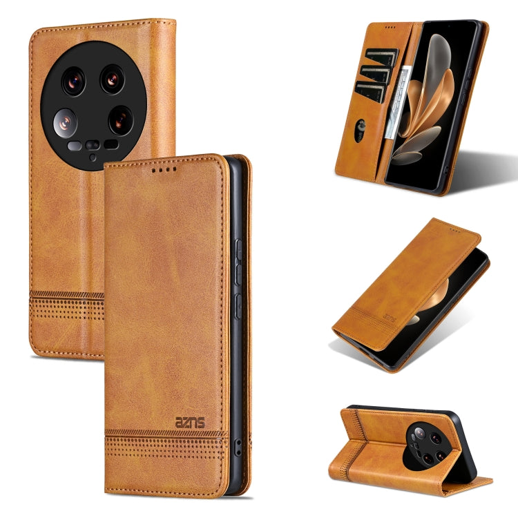 For Xiaomi 14 Ultra AZNS Magnetic Calf Texture Flip Leather Phone Case(Light Brown) - 14 Ultra Cases by AZNS | Online Shopping South Africa | PMC Jewellery | Buy Now Pay Later Mobicred