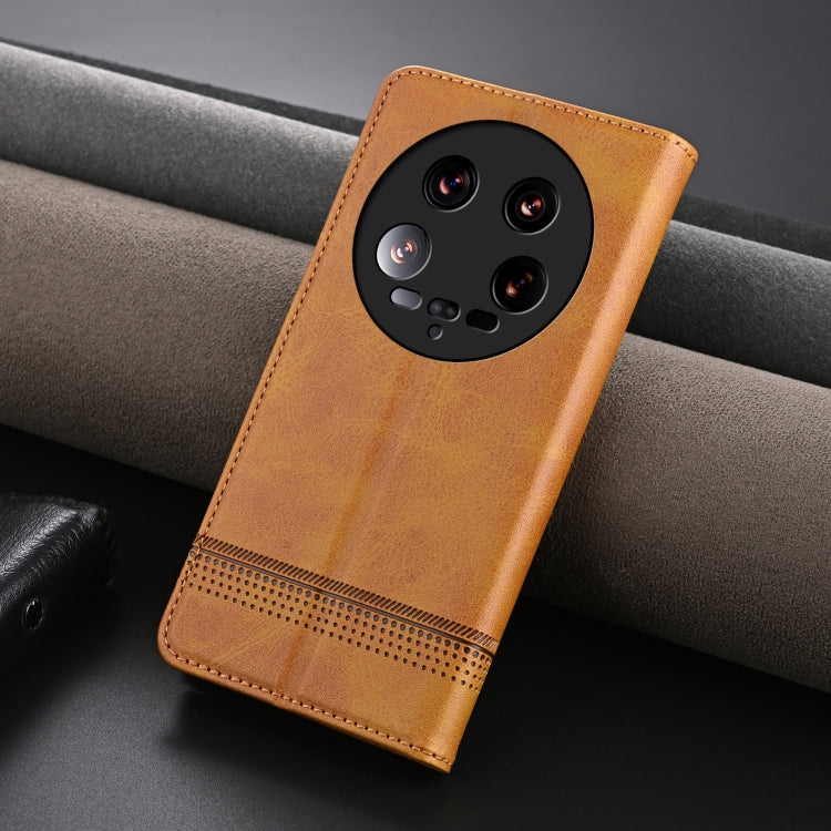 For Xiaomi 14 Ultra AZNS Magnetic Calf Texture Flip Leather Phone Case(Light Brown) - free shipping - PMC Jewellery - Order now!