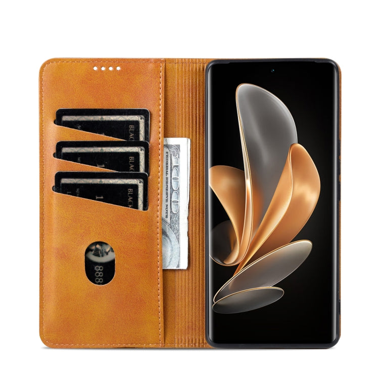 For Xiaomi 14 Ultra AZNS Magnetic Calf Texture Flip Leather Phone Case(Light Brown) - free shipping - PMC Jewellery - Order now!