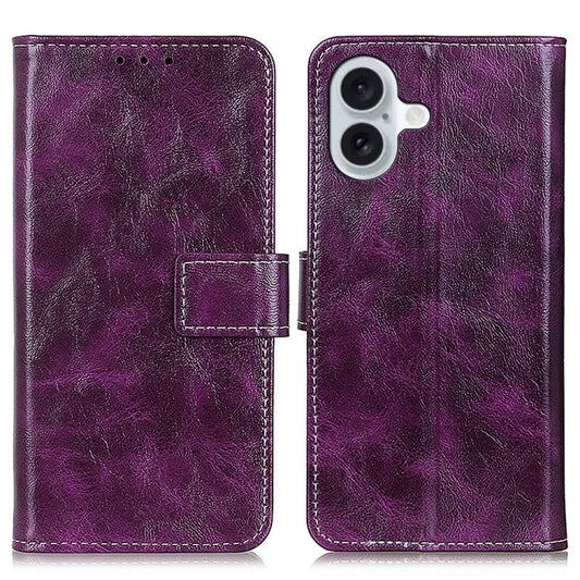 For iPhone 16 Retro Crazy Horse Texture Horizontal Flip Leather Phone Case(Purple) - iPhone 16 Cases by PMC Jewellery | Online Shopping South Africa | PMC Jewellery | Buy Now Pay Later Mobicred