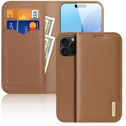 For iPhone 16 Pro DUX DUCIS Hivo Series Cowhide + PU + TPU Flip Phone Case(Brown) - iPhone 16 Pro Cases by DUX DUCIS | Online Shopping South Africa | PMC Jewellery | Buy Now Pay Later Mobicred