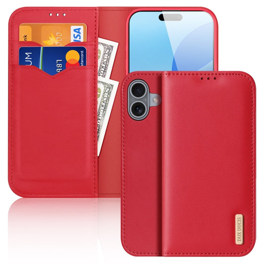 For iPhone 16 Plus DUX DUCIS Hivo Series Cowhide + PU + TPU Flip Phone Case(Red) - iPhone 16 Plus Cases by DUX DUCIS | Online Shopping South Africa | PMC Jewellery | Buy Now Pay Later Mobicred