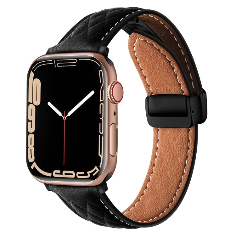 For Apple Watch Ultra 2 49mm Folding Buckle Rhombus Leather Watch Band(Black) - Watch Bands by PMC TechLife | Online Shopping South Africa | PMC TechLife | Buy Now Pay Later Mobicred