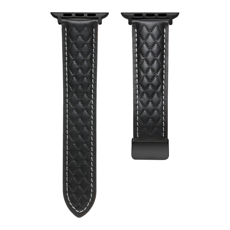 For Apple Watch Ultra 2 49mm Folding Buckle Rhombus Leather Watch Band(Black) - Watch Bands by PMC TechLife | Online Shopping South Africa | PMC TechLife | Buy Now Pay Later Mobicred