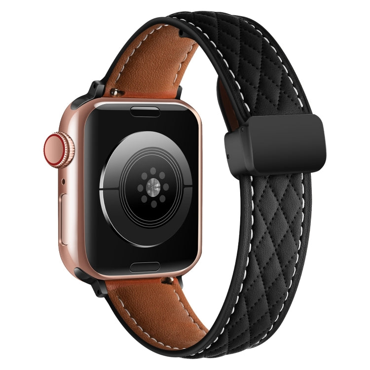 For Apple Watch Ultra 2 49mm Folding Buckle Rhombus Leather Watch Band(Black) - Watch Bands by PMC TechLife | Online Shopping South Africa | PMC TechLife | Buy Now Pay Later Mobicred