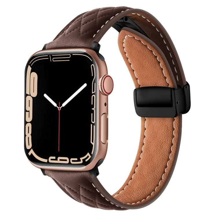 For Apple Watch Ultra 2 49mm Folding Buckle Rhombus Leather Watch Band(Coffee) - Watch Bands by PMC TechLife | Online Shopping South Africa | PMC TechLife | Buy Now Pay Later Mobicred