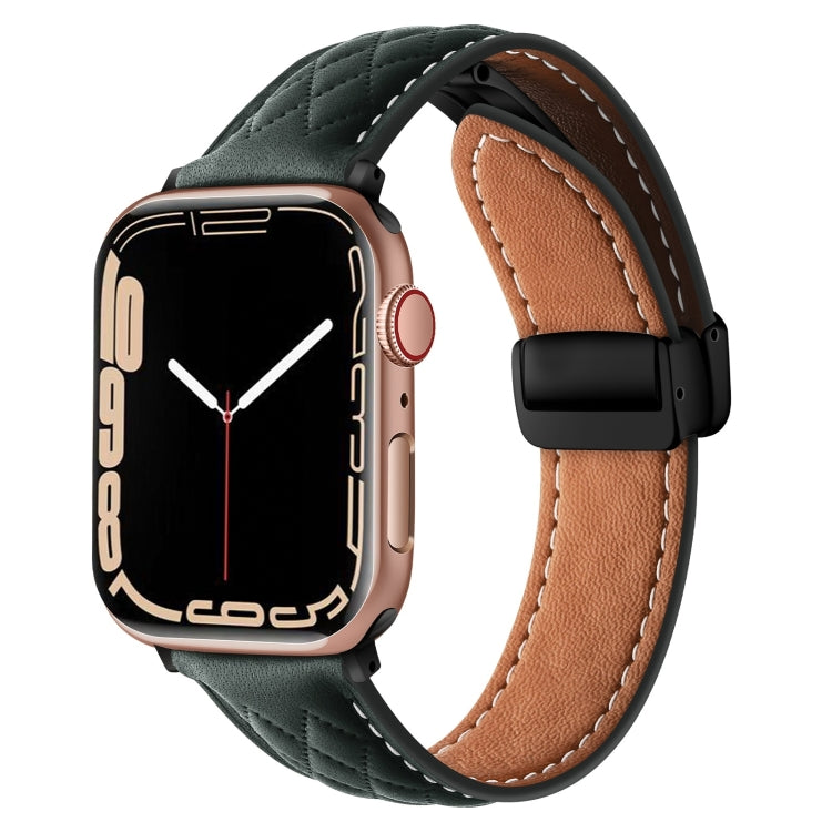 For Apple Watch Ultra 2 49mm Folding Buckle Rhombus Leather Watch Band(Green) - Watch Bands by PMC TechLife | Online Shopping South Africa | PMC TechLife | Buy Now Pay Later Mobicred