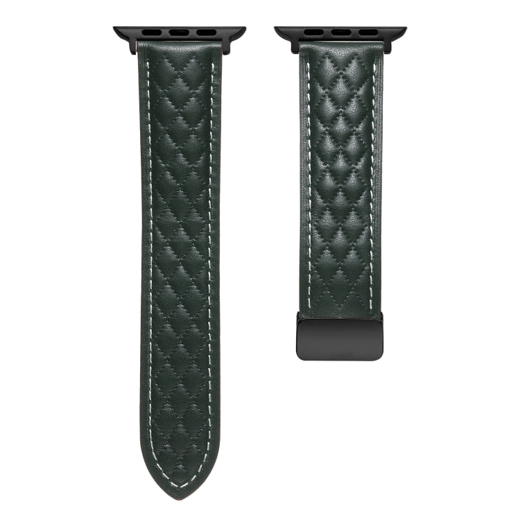For Apple Watch Ultra 2 49mm Folding Buckle Rhombus Leather Watch Band(Green) - Watch Bands by PMC TechLife | Online Shopping South Africa | PMC TechLife | Buy Now Pay Later Mobicred