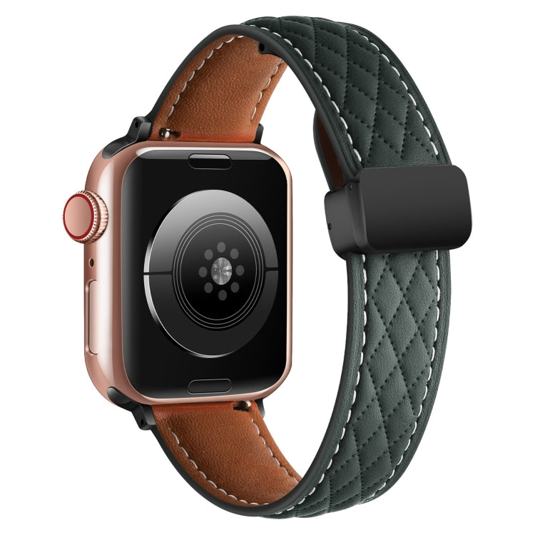 For Apple Watch Ultra 2 49mm Folding Buckle Rhombus Leather Watch Band(Green) - Watch Bands by PMC TechLife | Online Shopping South Africa | PMC TechLife | Buy Now Pay Later Mobicred