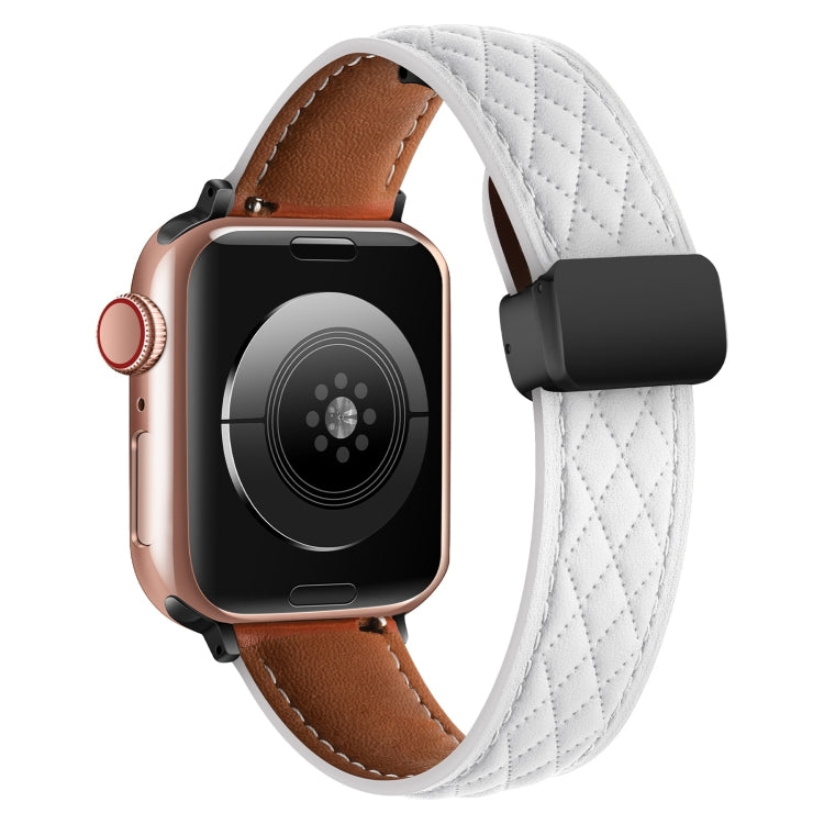 For Apple Watch Ultra 2 49mm Folding Buckle Rhombus Leather Watch Band(White) - Watch Bands by PMC TechLife | Online Shopping South Africa | PMC TechLife | Buy Now Pay Later Mobicred