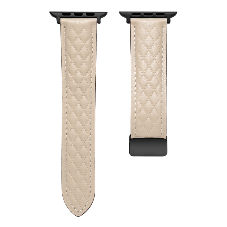 For Apple Watch Ultra 2 49mm Folding Buckle Rhombus Leather Watch Band(Apricot) - Watch Bands by PMC TechLife | Online Shopping South Africa | PMC TechLife | Buy Now Pay Later Mobicred