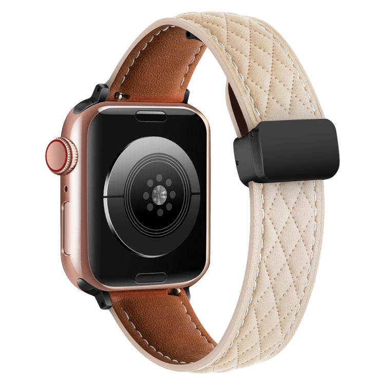 For Apple Watch Ultra 2 49mm Folding Buckle Rhombus Leather Watch Band(Apricot) - Watch Bands by PMC TechLife | Online Shopping South Africa | PMC TechLife | Buy Now Pay Later Mobicred