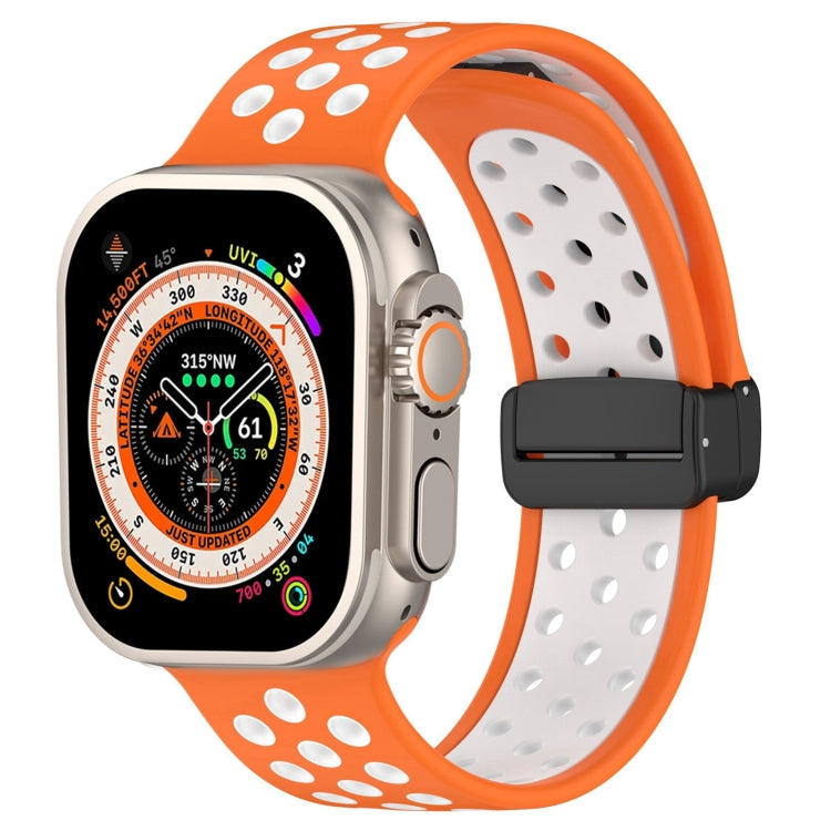 For Apple Watch SE 2023 40mm Magnetic Buckle Silicone Watch Band(Orange White) - Watch Bands by PMC Jewellery | Online Shopping South Africa | PMC Jewellery