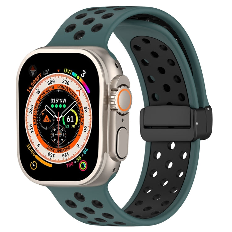 For Apple Watch SE 2023 40mm Magnetic Buckle Silicone Watch Band(Olive Black) - Watch Bands by PMC TechLife | Online Shopping South Africa | PMC TechLife