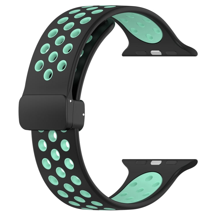 For Apple Watch SE 2023 40mm Magnetic Buckle Silicone Watch Band(Black Cyan) - free shipping - PMC TechLife - Order now!