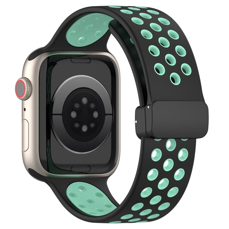 For Apple Watch SE 2023 40mm Magnetic Buckle Silicone Watch Band(Black Cyan) - free shipping - PMC TechLife - Order now!