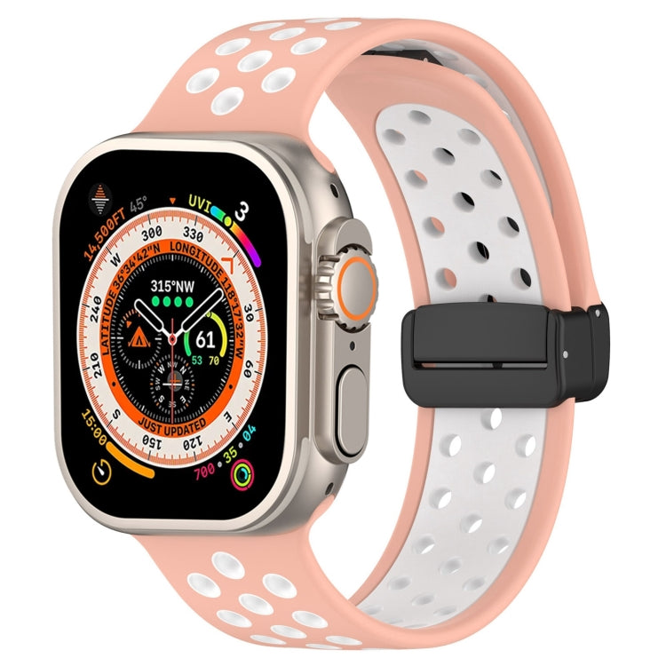 For Apple Watch Ultra 2 49mm Magnetic Buckle Silicone Watch Band(Pink White) - Watch Bands by PMC Jewellery | Online Shopping South Africa | PMC Jewellery