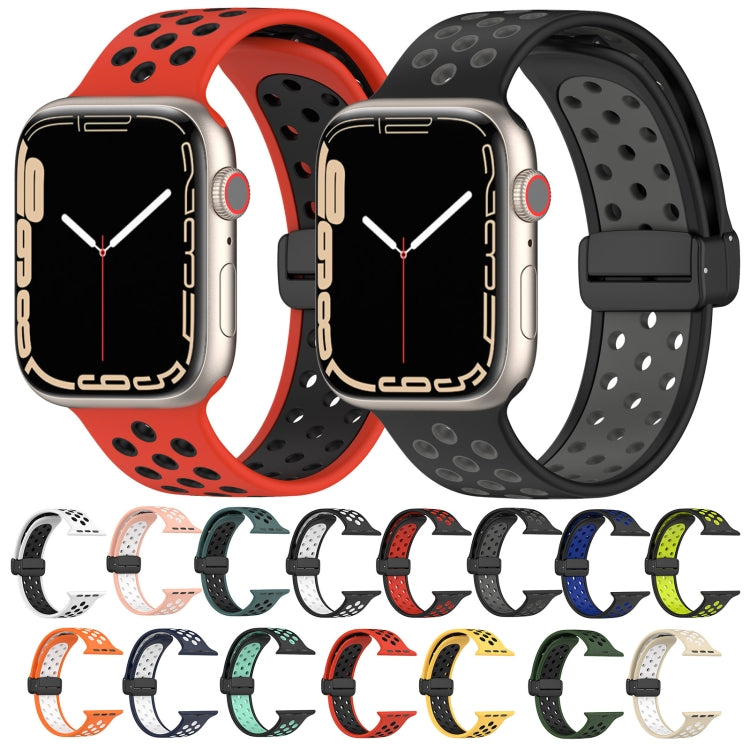 For Apple Watch SE 2023 40mm Magnetic Buckle Silicone Watch Band(Red Black) - Watch Bands by PMC Jewellery | Online Shopping South Africa | PMC Jewellery