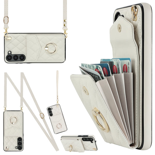 For Samsung Galaxy S24 5G Rhombic Texture Card Bag Phone Case with Long Lanyard(White) - Galaxy S24 5G Cases by PMC Jewellery | Online Shopping South Africa | PMC Jewellery | Buy Now Pay Later Mobicred