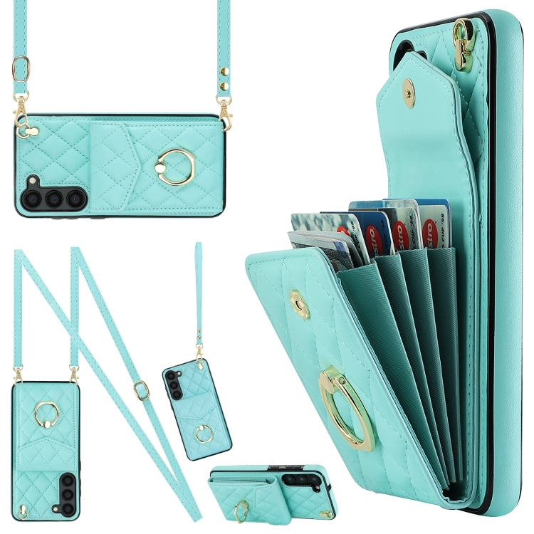 For Samsung Galaxy S24 5G Rhombic Texture Card Bag Phone Case with Long Lanyard(Mint Green) - Galaxy S24 5G Cases by PMC Jewellery | Online Shopping South Africa | PMC Jewellery | Buy Now Pay Later Mobicred