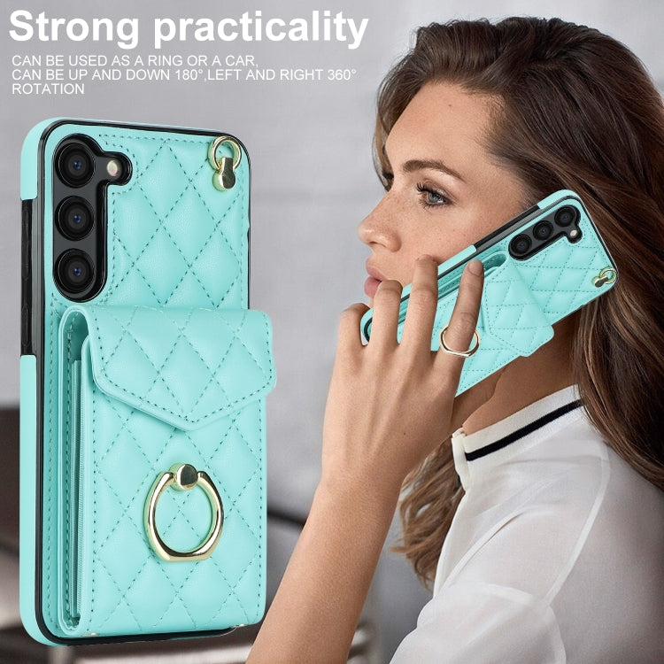 For Samsung Galaxy S24 5G Rhombic Texture Card Bag Phone Case with Long Lanyard(Mint Green) - Galaxy S24 5G Cases by PMC Jewellery | Online Shopping South Africa | PMC Jewellery | Buy Now Pay Later Mobicred