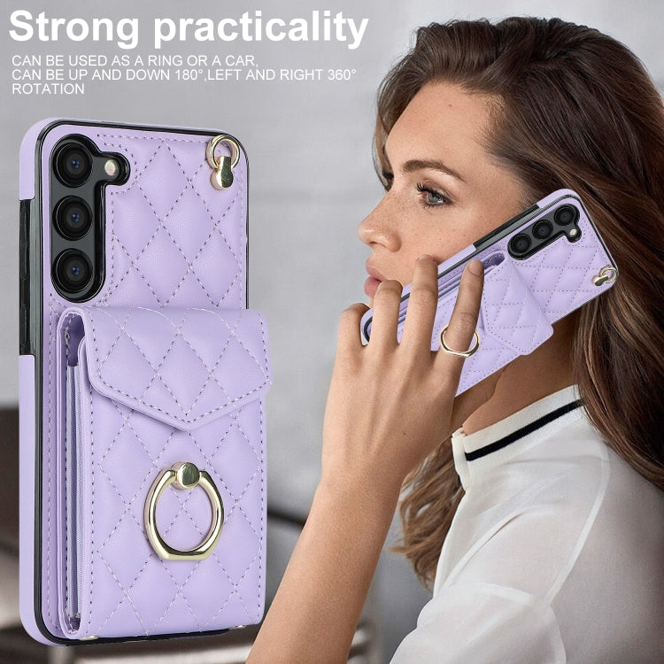 For Samsung Galaxy S24 5G Rhombic Texture Card Bag Phone Case with Long Lanyard(Light Purple) - Galaxy S24 5G Cases by PMC Jewellery | Online Shopping South Africa | PMC Jewellery | Buy Now Pay Later Mobicred