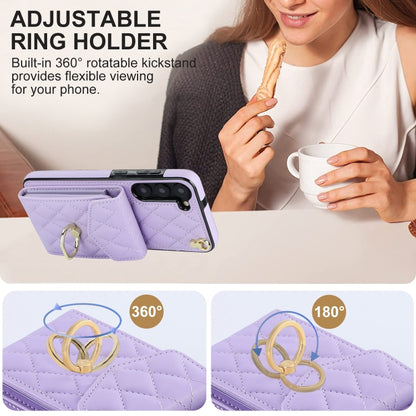 For Samsung Galaxy S24 5G Rhombic Texture Card Bag Phone Case with Long Lanyard(Light Purple) - Galaxy S24 5G Cases by PMC Jewellery | Online Shopping South Africa | PMC Jewellery | Buy Now Pay Later Mobicred