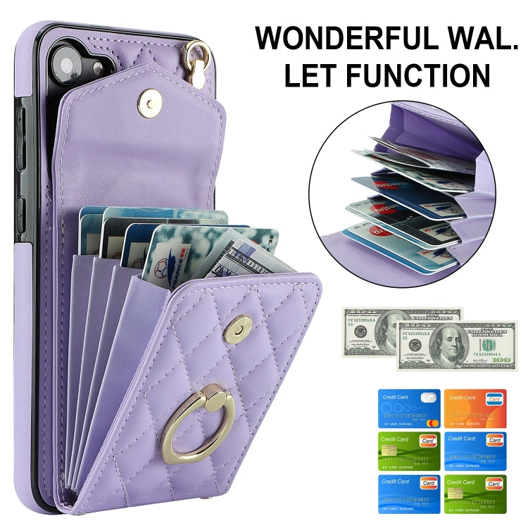 For Samsung Galaxy S24 5G Rhombic Texture Card Bag Phone Case with Long Lanyard(Light Purple) - Galaxy S24 5G Cases by PMC Jewellery | Online Shopping South Africa | PMC Jewellery | Buy Now Pay Later Mobicred