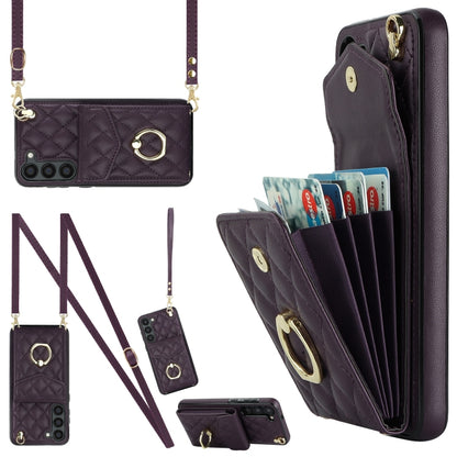 For Samsung Galaxy S24 5G Rhombic Texture Card Bag Phone Case with Long Lanyard(Dark Purple) - Galaxy S24 5G Cases by PMC Jewellery | Online Shopping South Africa | PMC Jewellery | Buy Now Pay Later Mobicred