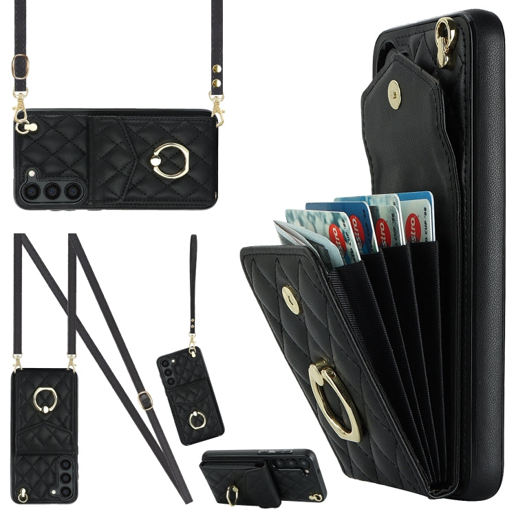 For Samsung Galaxy S24+ 5G Rhombic Texture Card Bag Phone Case with Long Lanyard(Black) - Galaxy S24+ 5G Cases by PMC Jewellery | Online Shopping South Africa | PMC Jewellery | Buy Now Pay Later Mobicred