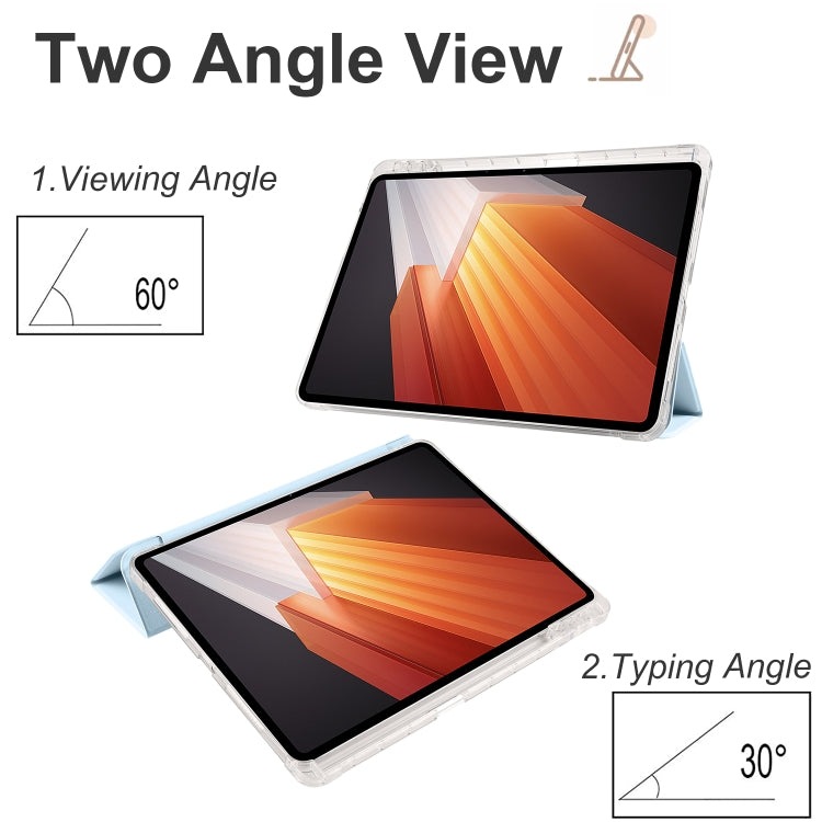 For vivo Pad2 12.1inch 3-folding Transparent TPU Smart Leather Tablet Case with Pen Slot(Ice Blue) - free shipping - PMC TechLife - Order now!