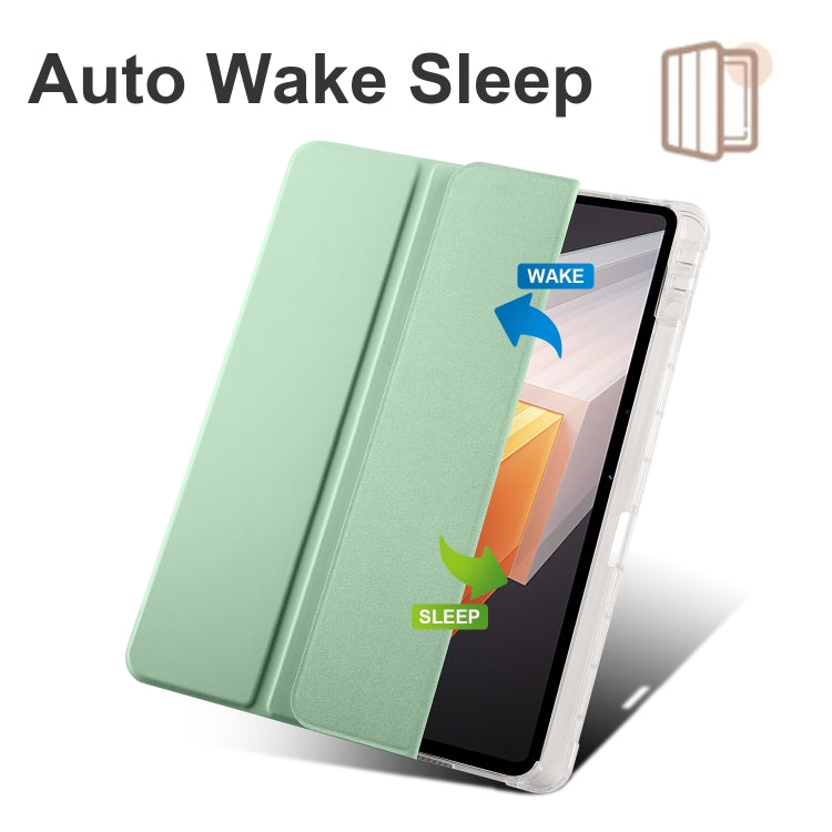 For vivo Pad2 12.1inch 3-folding Transparent TPU Smart Leather Tablet Case with Pen Slot(Matcha Green) - vivo by PMC TechLife | Online Shopping South Africa | PMC TechLife | Buy Now Pay Later Mobicred